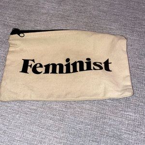 Feminist Zip Pouch screen printed on Cotton Canvas/ Seltzer Goods/cream/black